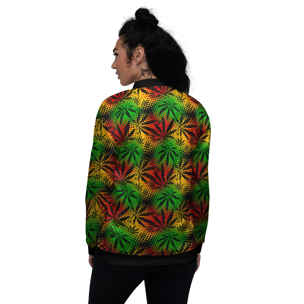 Reggae Abstract Print Pattern Women's Bomber Jacket-grizzshop