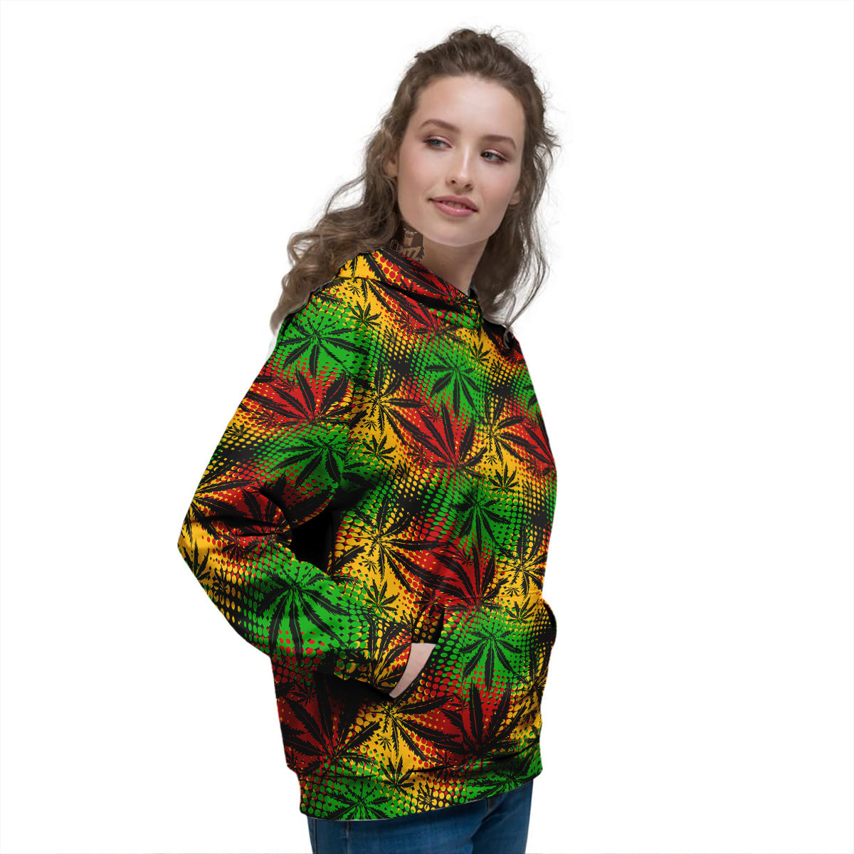 Reggae Abstract Print Pattern Women's Hoodie-grizzshop