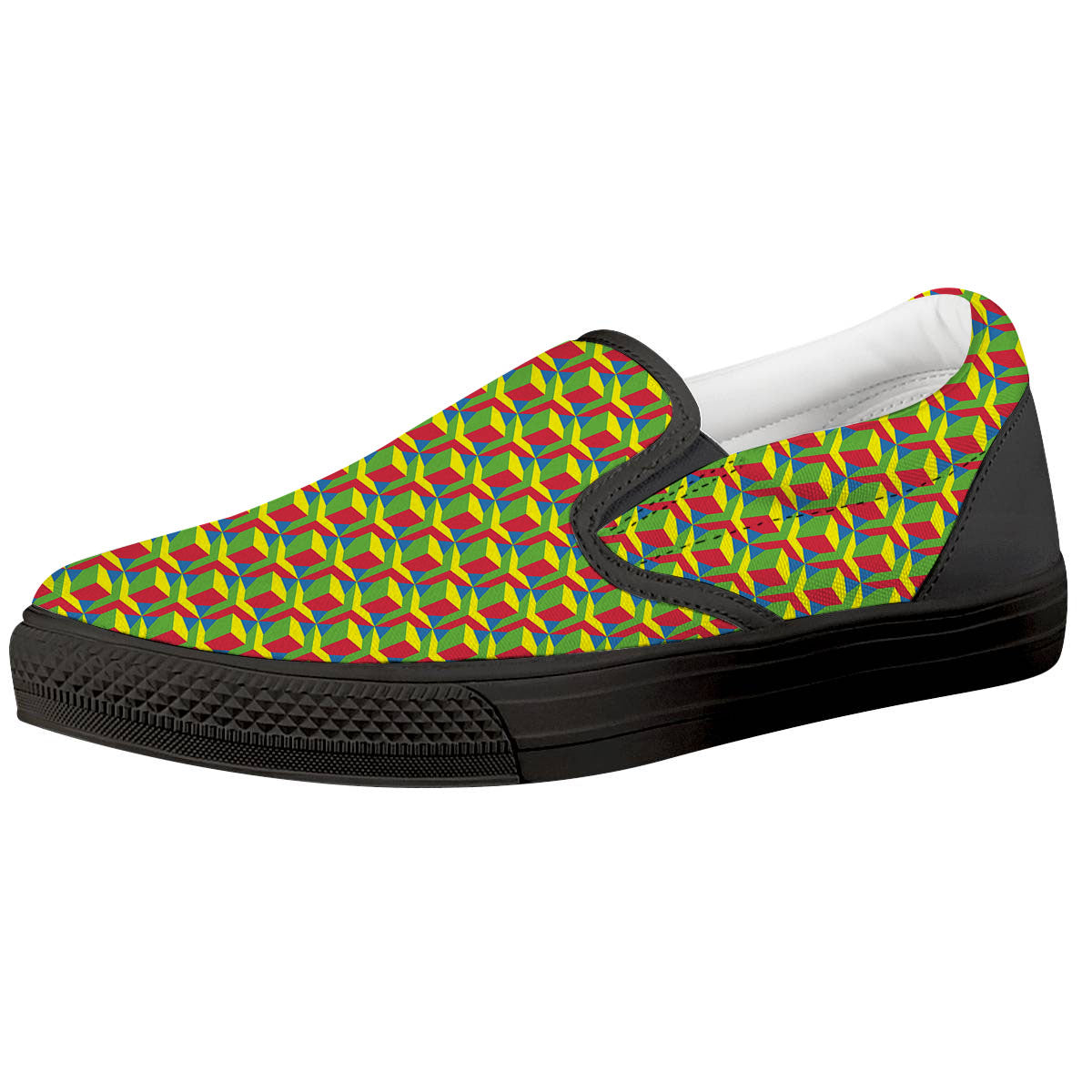 Reggae Geometric Print Pattern Black Slip On Shoes-grizzshop