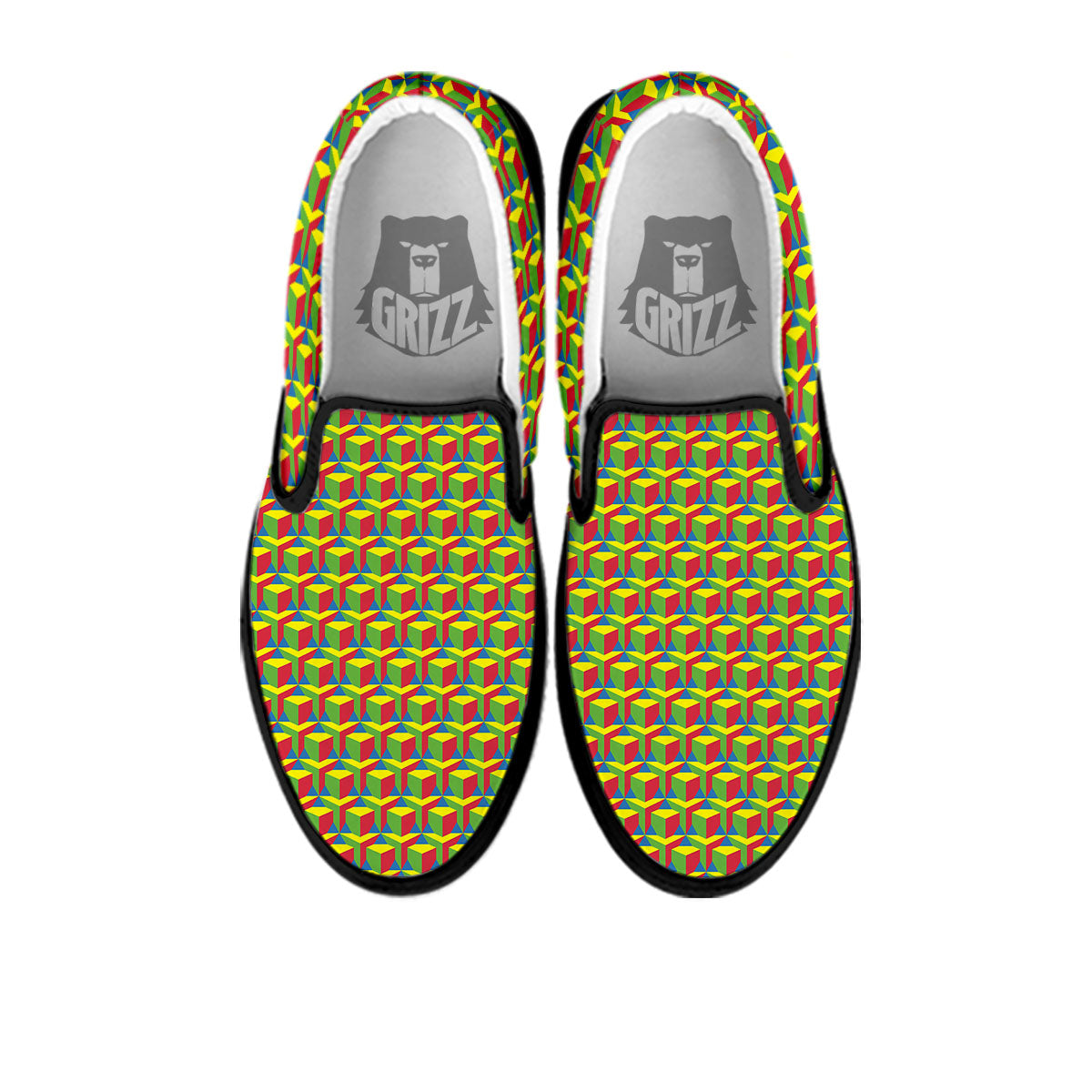 Reggae Geometric Print Pattern Black Slip On Shoes-grizzshop