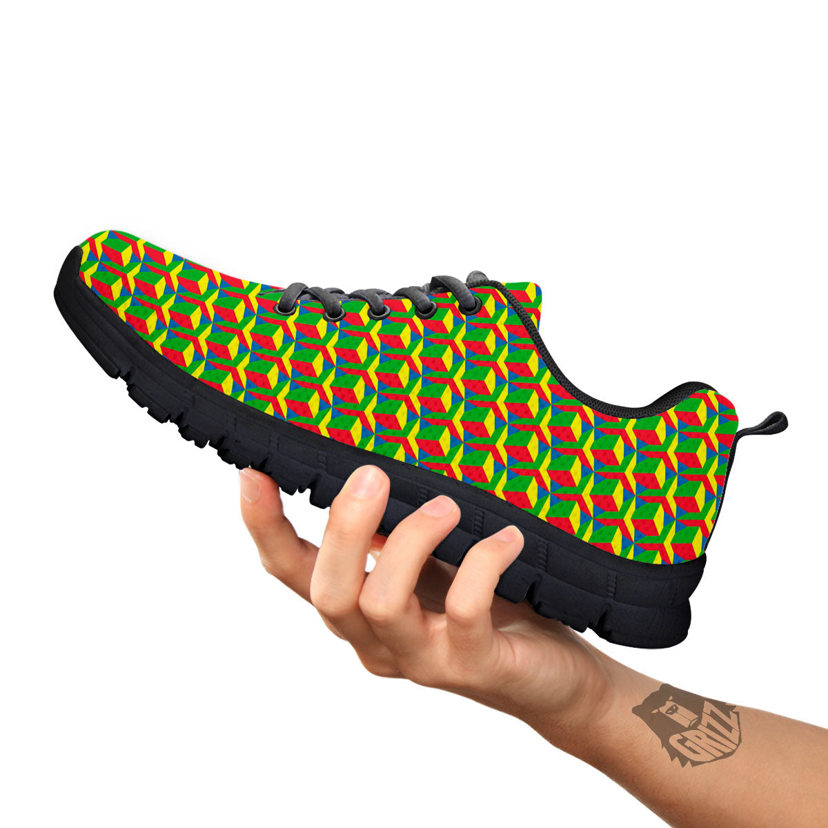 Reggae Geometric Print Pattern Black Sneaker-grizzshop