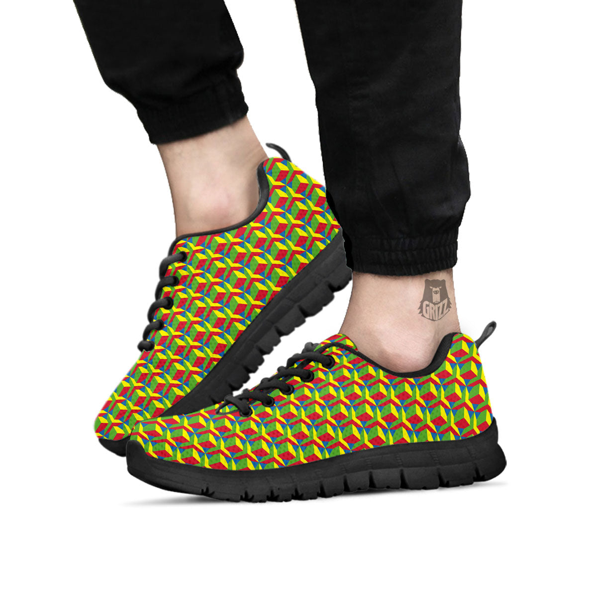 Reggae Geometric Print Pattern Black Sneaker-grizzshop