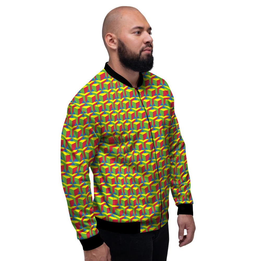 Reggae Geometric Print Pattern Men's Bomber Jacket-grizzshop