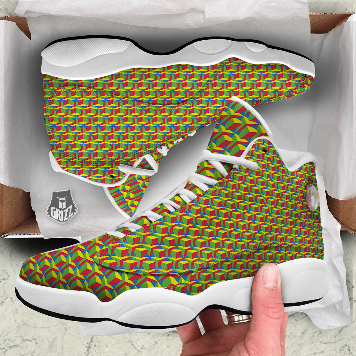 Reggae Geometric Print Pattern White Basketball Shoes-grizzshop