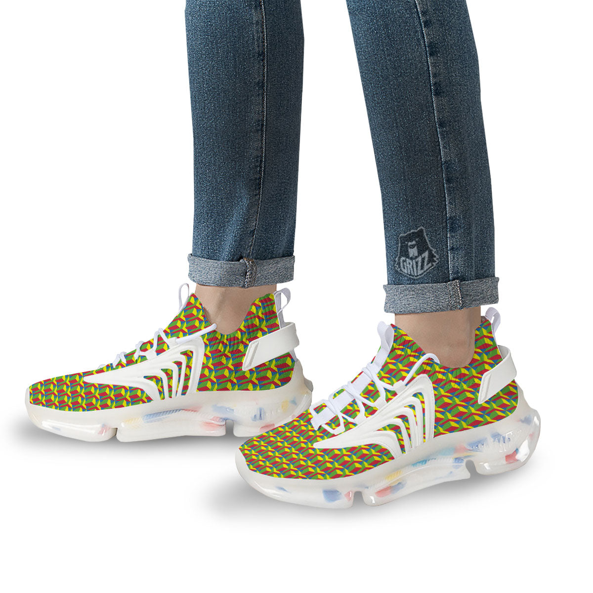 Reggae Geometric Print Pattern White Gym Shoes-grizzshop