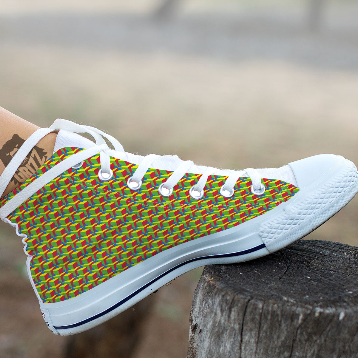 Reggae Geometric Print Pattern White High Top Shoes-grizzshop