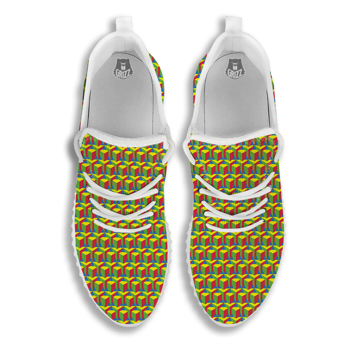 Reggae Geometric Print Pattern White Walking Shoes-grizzshop