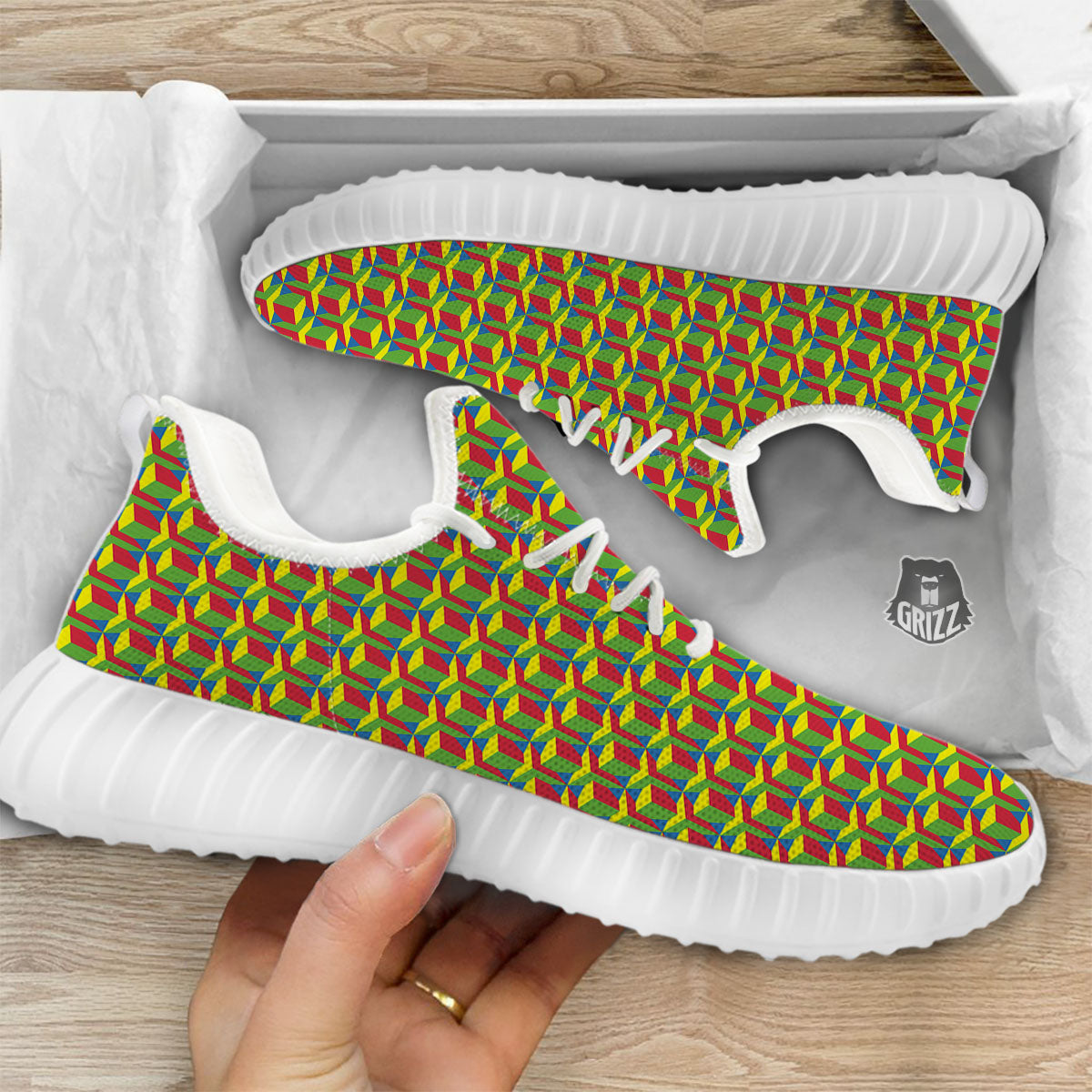 Reggae Geometric Print Pattern White Walking Shoes-grizzshop