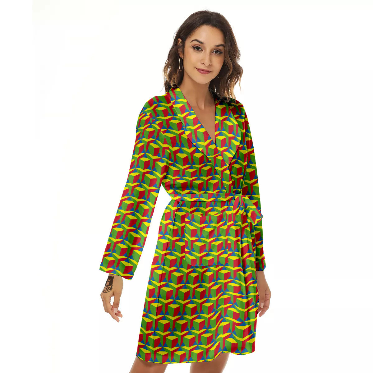 Reggae Geometric Print Pattern Women's Robe-grizzshop