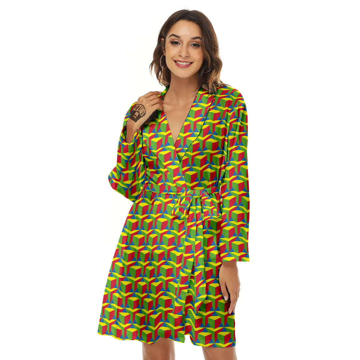 Reggae Geometric Print Pattern Women's Robe-grizzshop