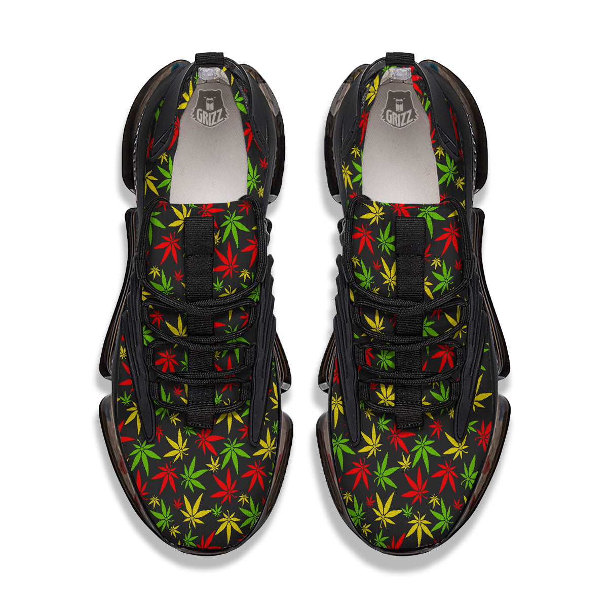 Reggae Hemp Leaf Print Pattern Black Gym Shoes-grizzshop