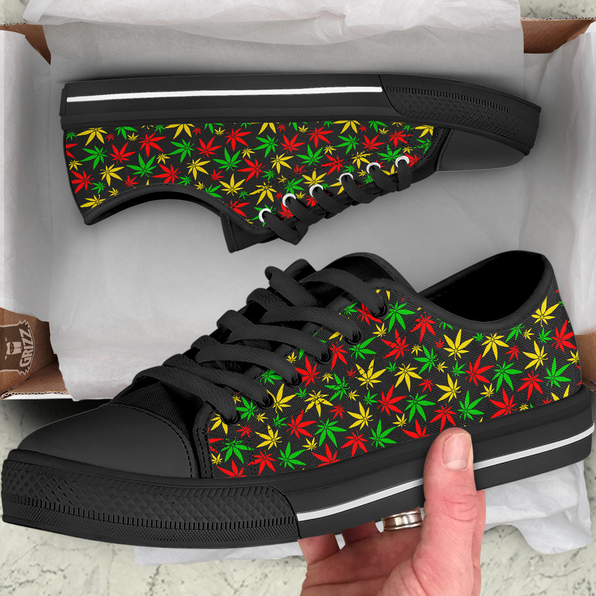 Reggae Hemp Leaf Print Pattern Black Low Top Shoes-grizzshop