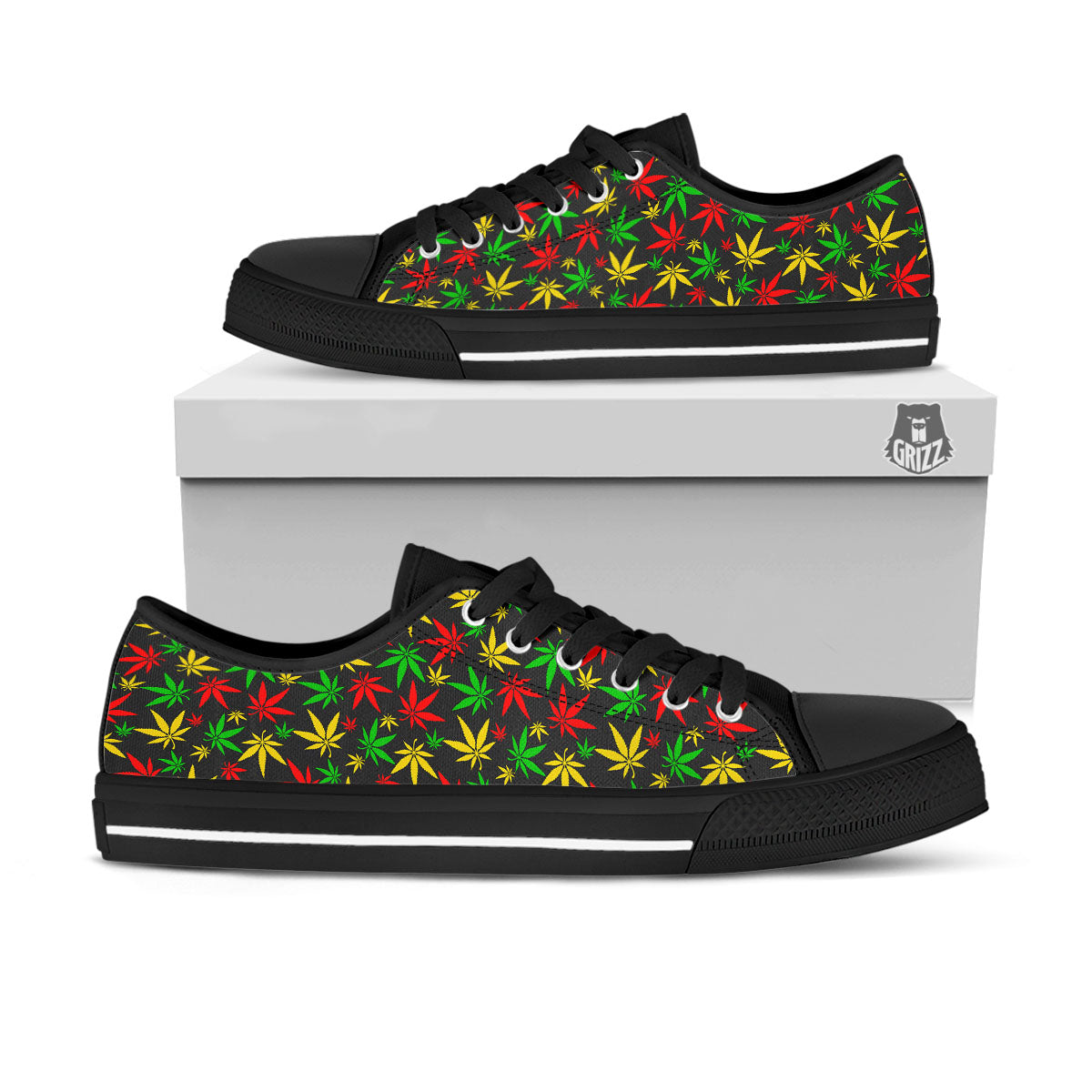 Reggae Hemp Leaf Print Pattern Black Low Top Shoes-grizzshop