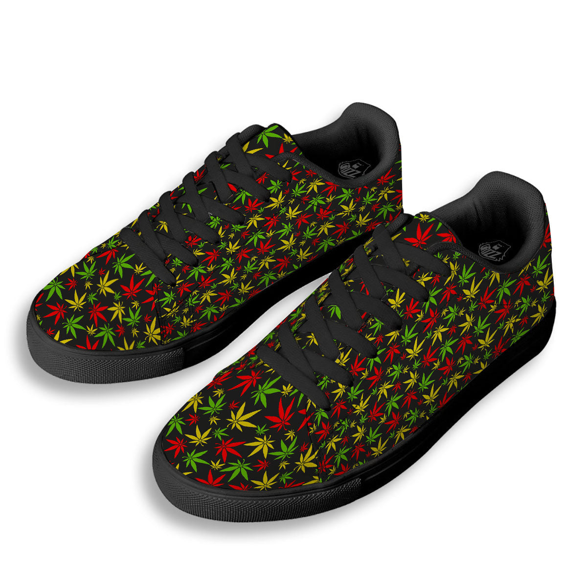 Reggae Hemp Leaf Print Pattern Black Low Top Sneakers-grizzshop
