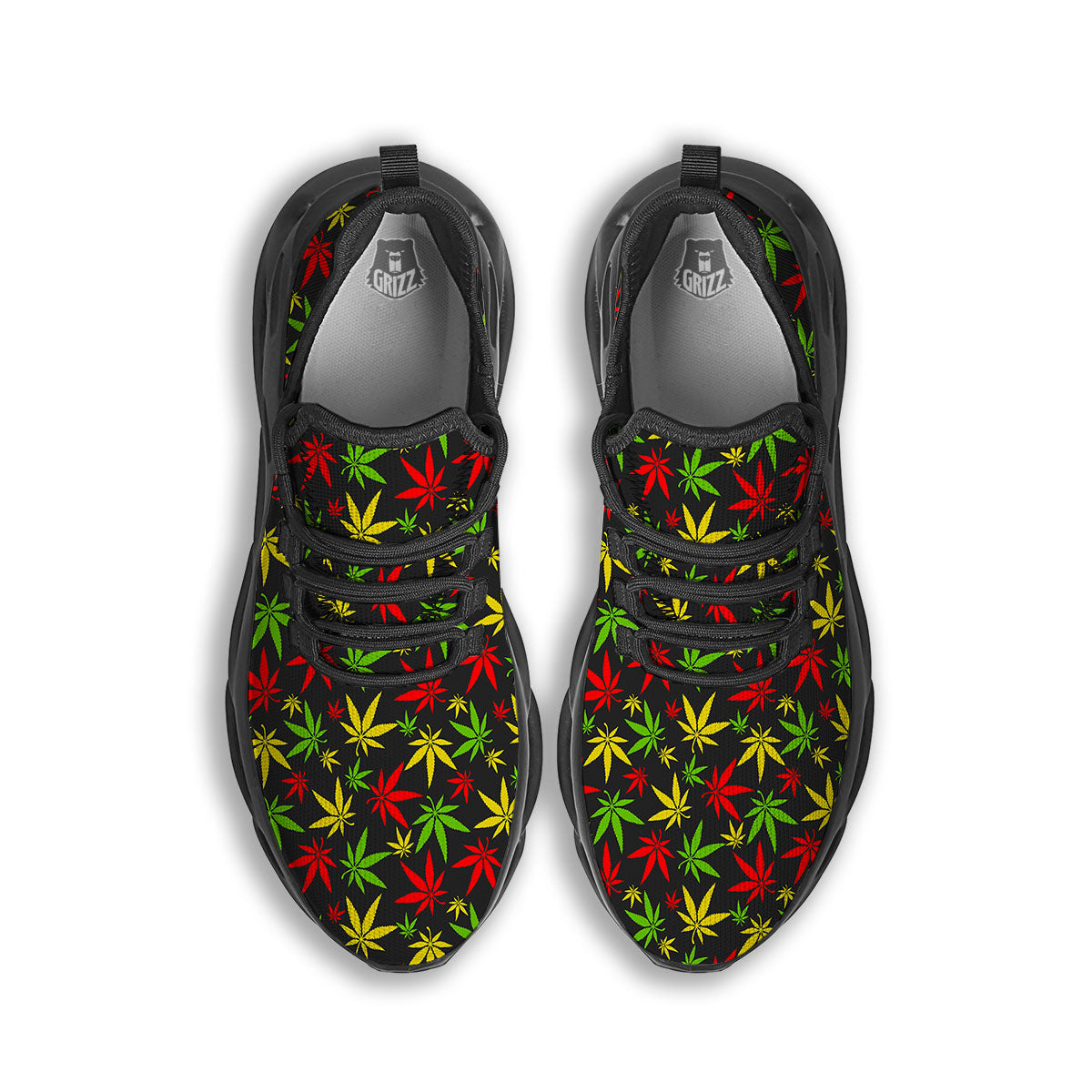 Reggae Hemp Leaf Print Pattern Black Running Shoes-grizzshop