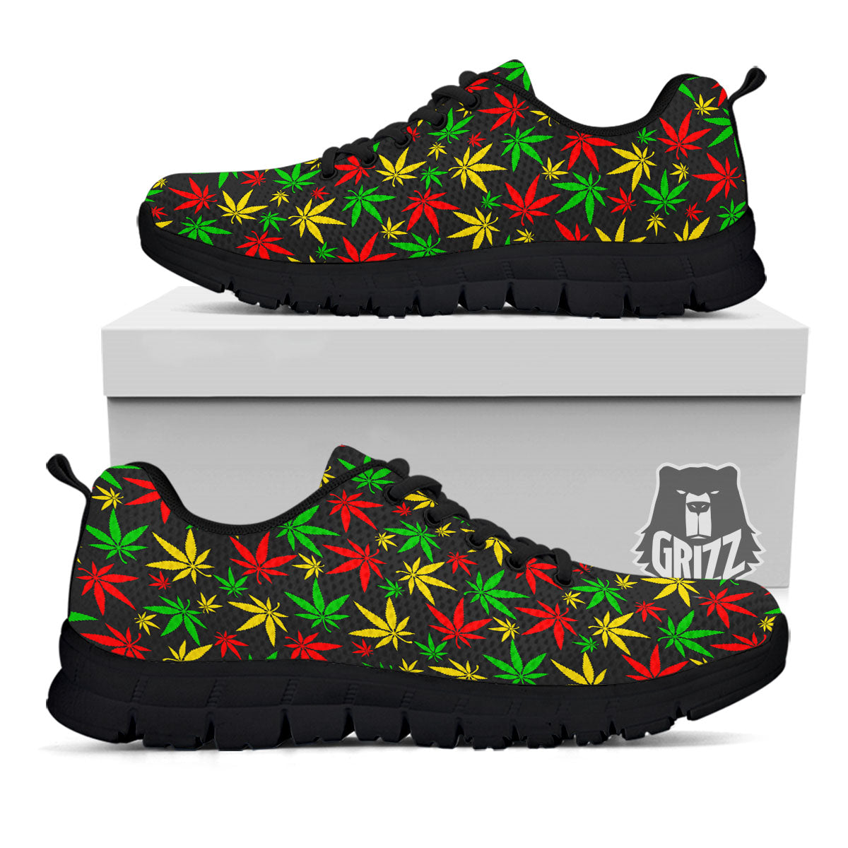 Reggae Hemp Leaf Print Pattern Black Sneaker-grizzshop