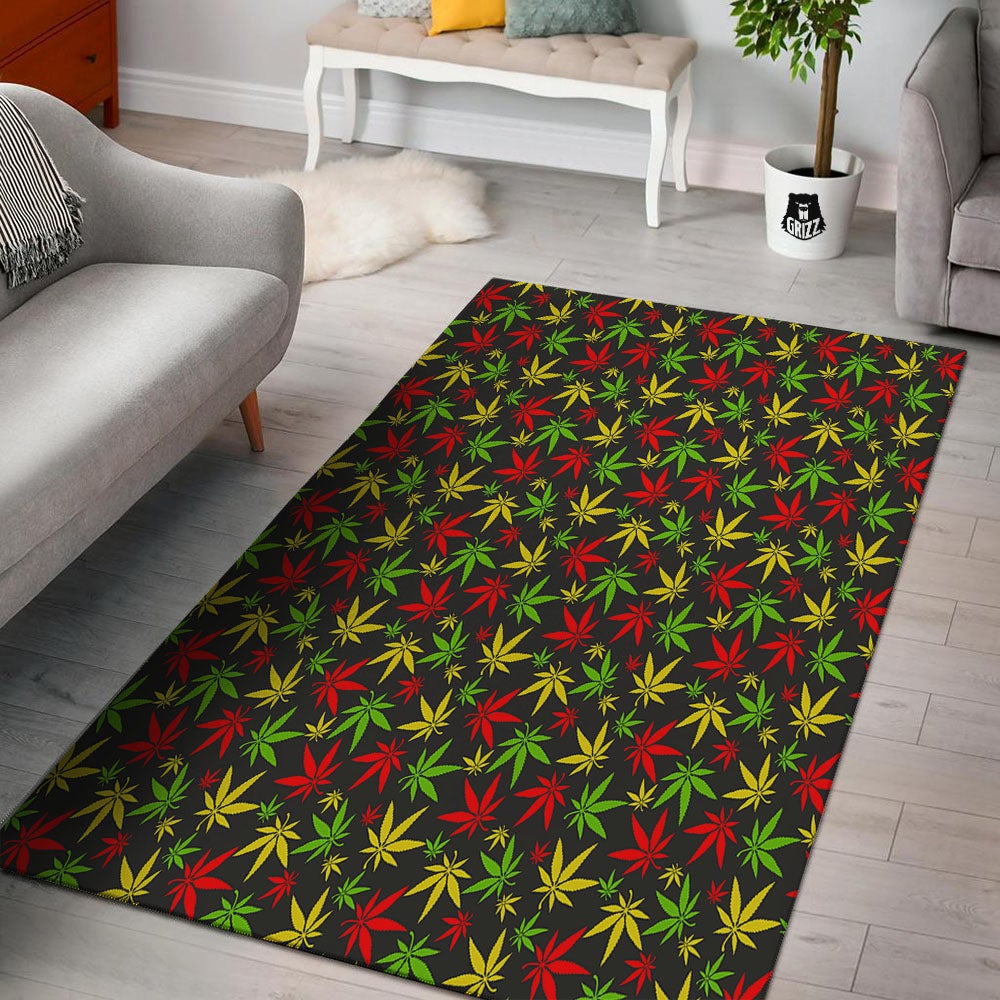 Reggae Hemp Leaf Print Pattern Floor Mat-grizzshop
