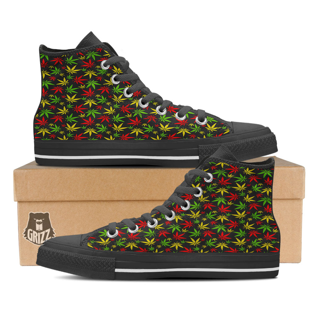 Reggae Hemp Leaf Print Pattern High Top Shoes-grizzshop