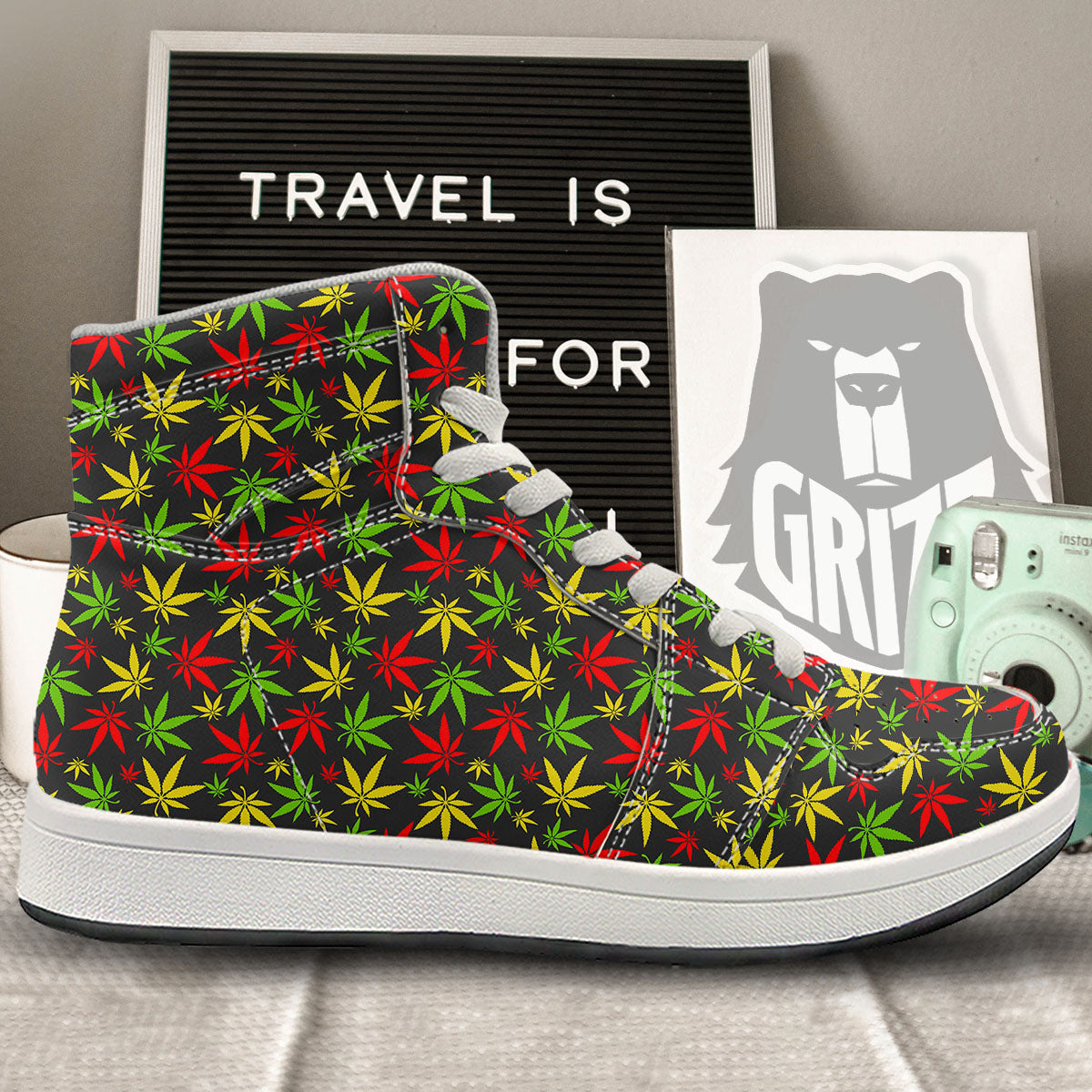 Reggae Hemp Leaf Print Pattern High Top Sneakers-grizzshop