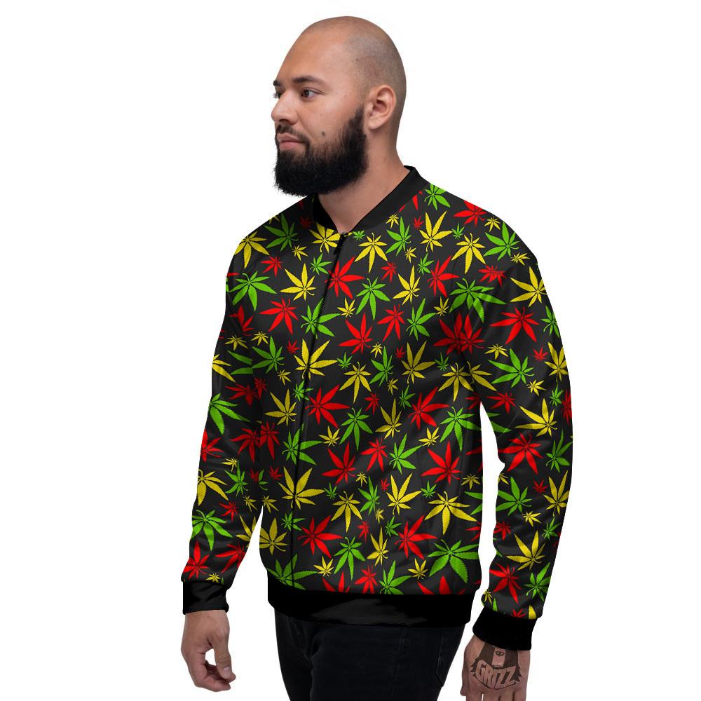 Reggae Hemp Leaf Print Pattern Men's Bomber Jacket-grizzshop
