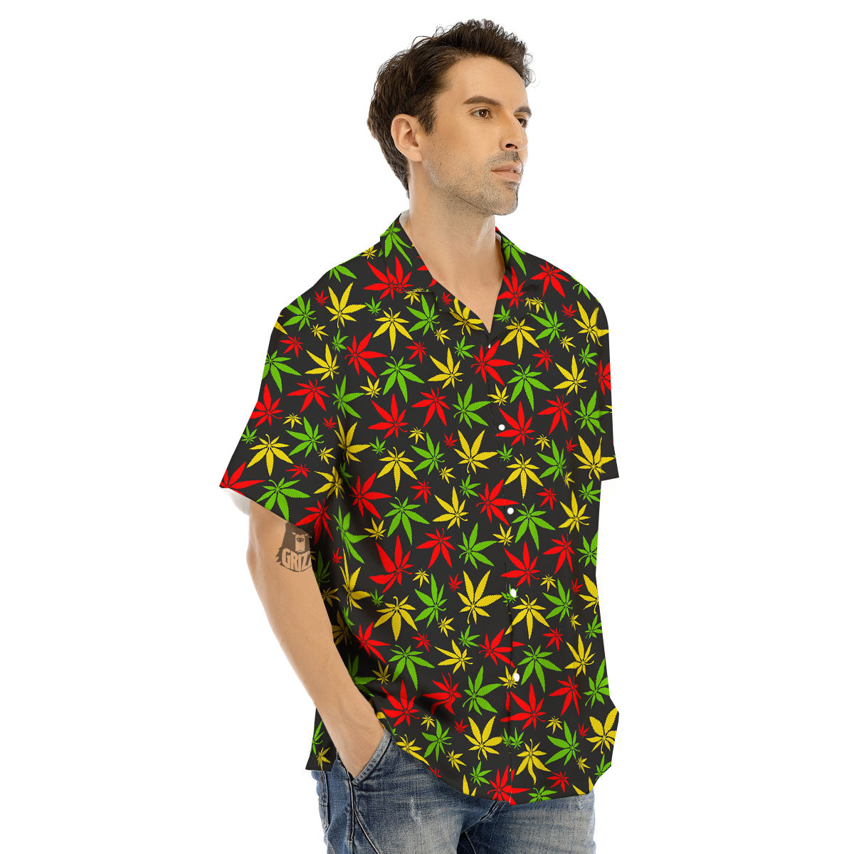 Reggae Hemp Leaf Print Pattern Men's Hawaiian Shirt-grizzshop