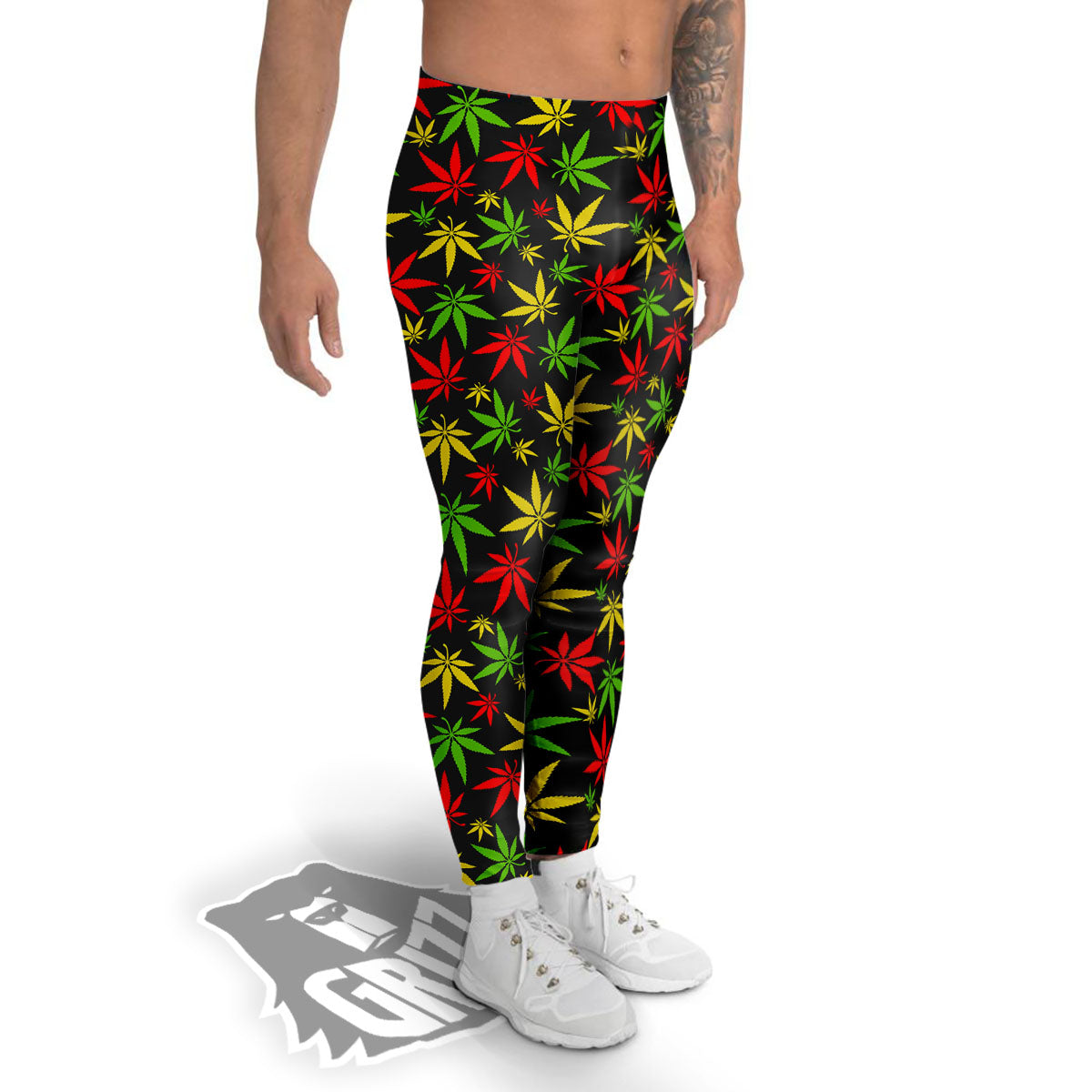 Reggae Hemp Leaf Print Pattern Men's Leggings-grizzshop