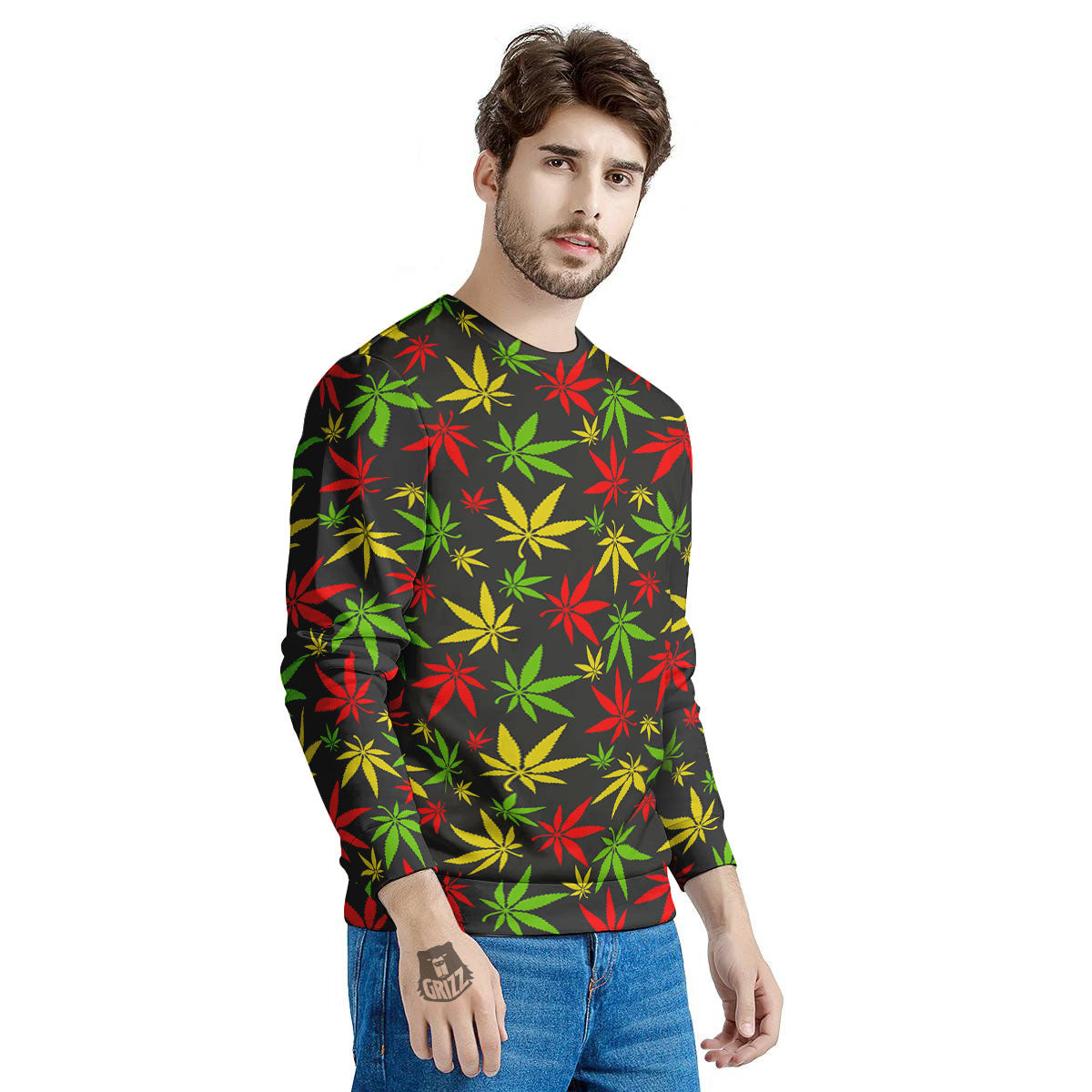 Reggae Hemp Leaf Print Pattern Men's Sweatshirt-grizzshop