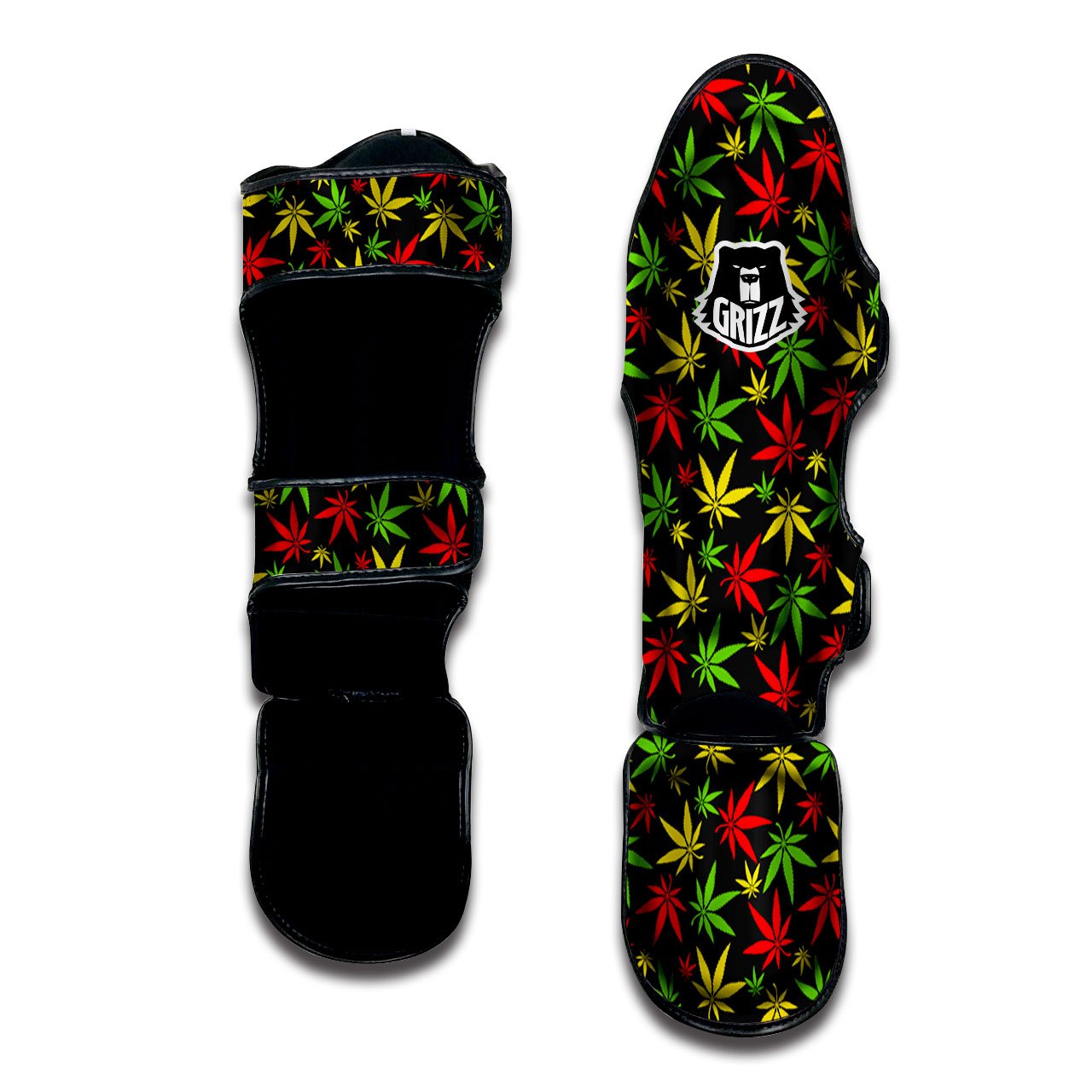 Reggae Hemp Leaf Print Pattern Muay Thai Shin Guards-grizzshop