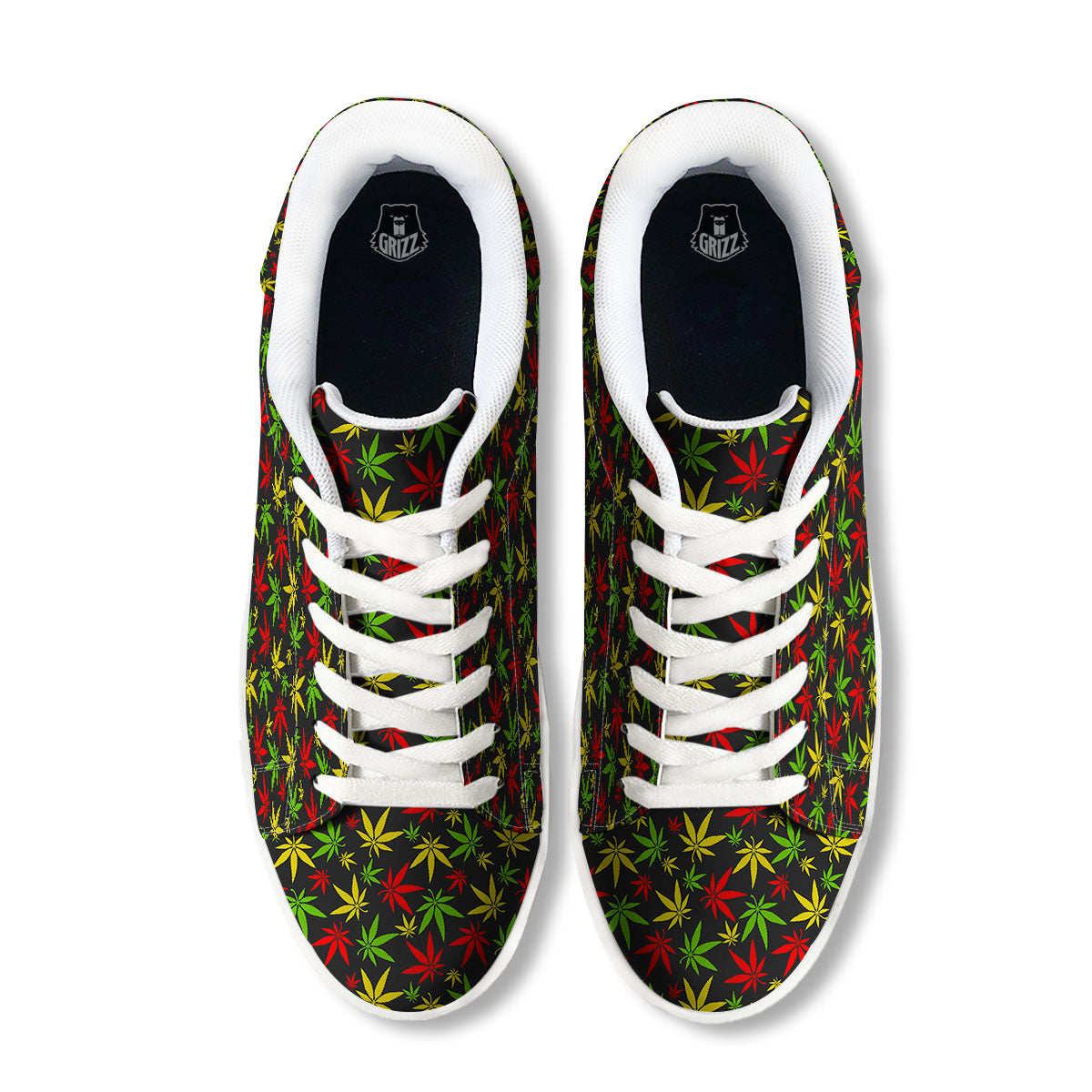 Reggae Hemp Leaf Print Pattern White Low Top Sneakers-grizzshop