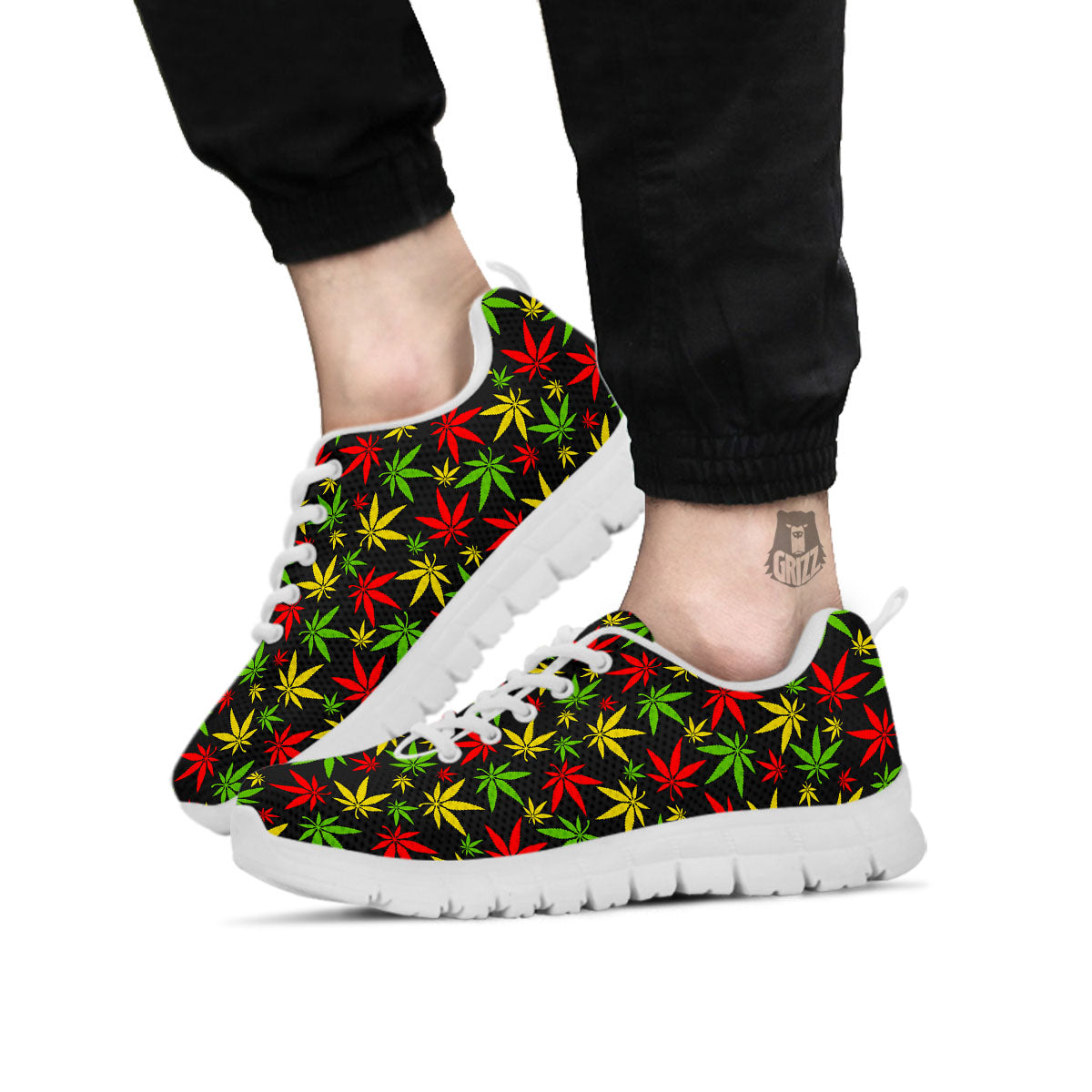 Reggae Hemp Leaf Print Pattern White Sneaker-grizzshop