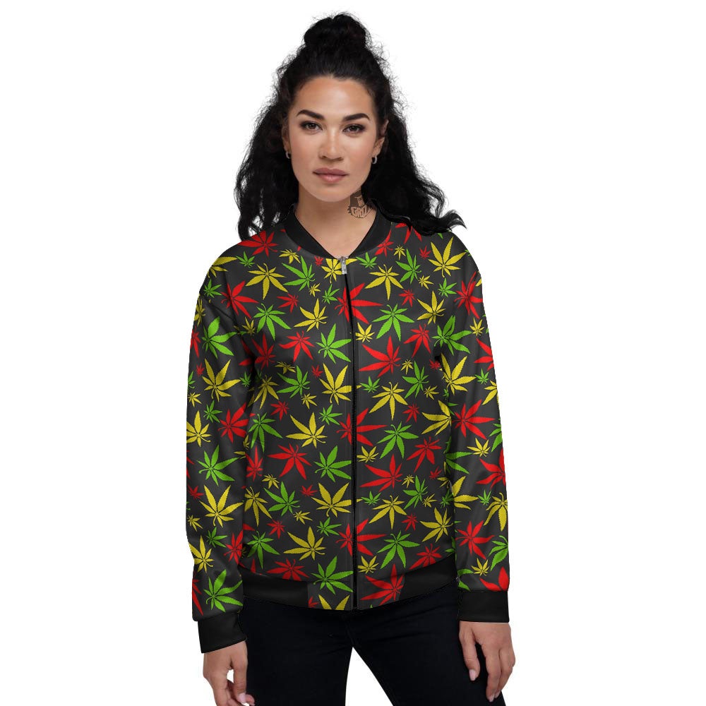 Reggae Hemp Leaf Print Pattern Women's Bomber Jacket-grizzshop