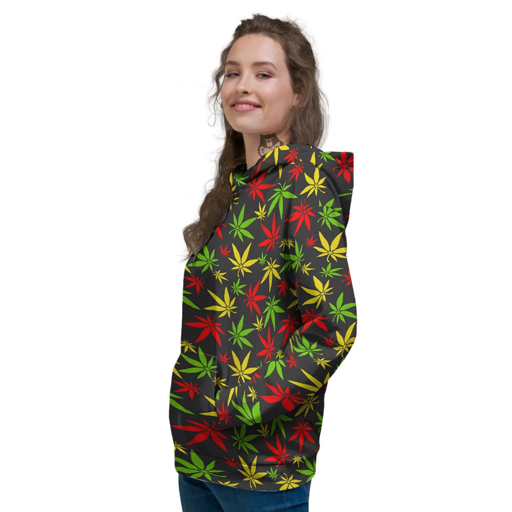 Reggae Hemp Leaf Print Pattern Women's Hoodie-grizzshop