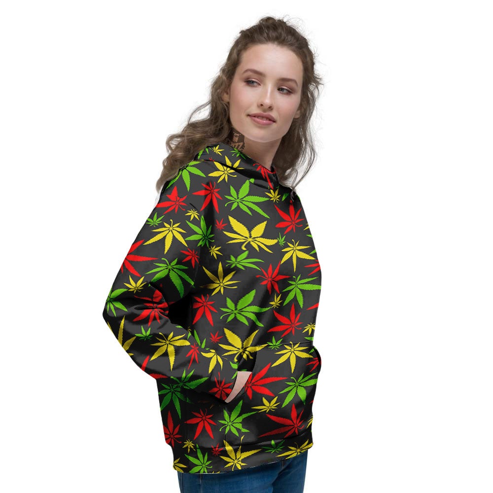 Reggae Hemp Leaf Print Pattern Women's Hoodie-grizzshop