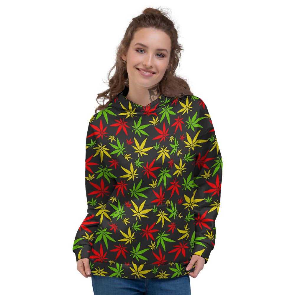 Reggae Hemp Leaf Print Pattern Women's Hoodie-grizzshop