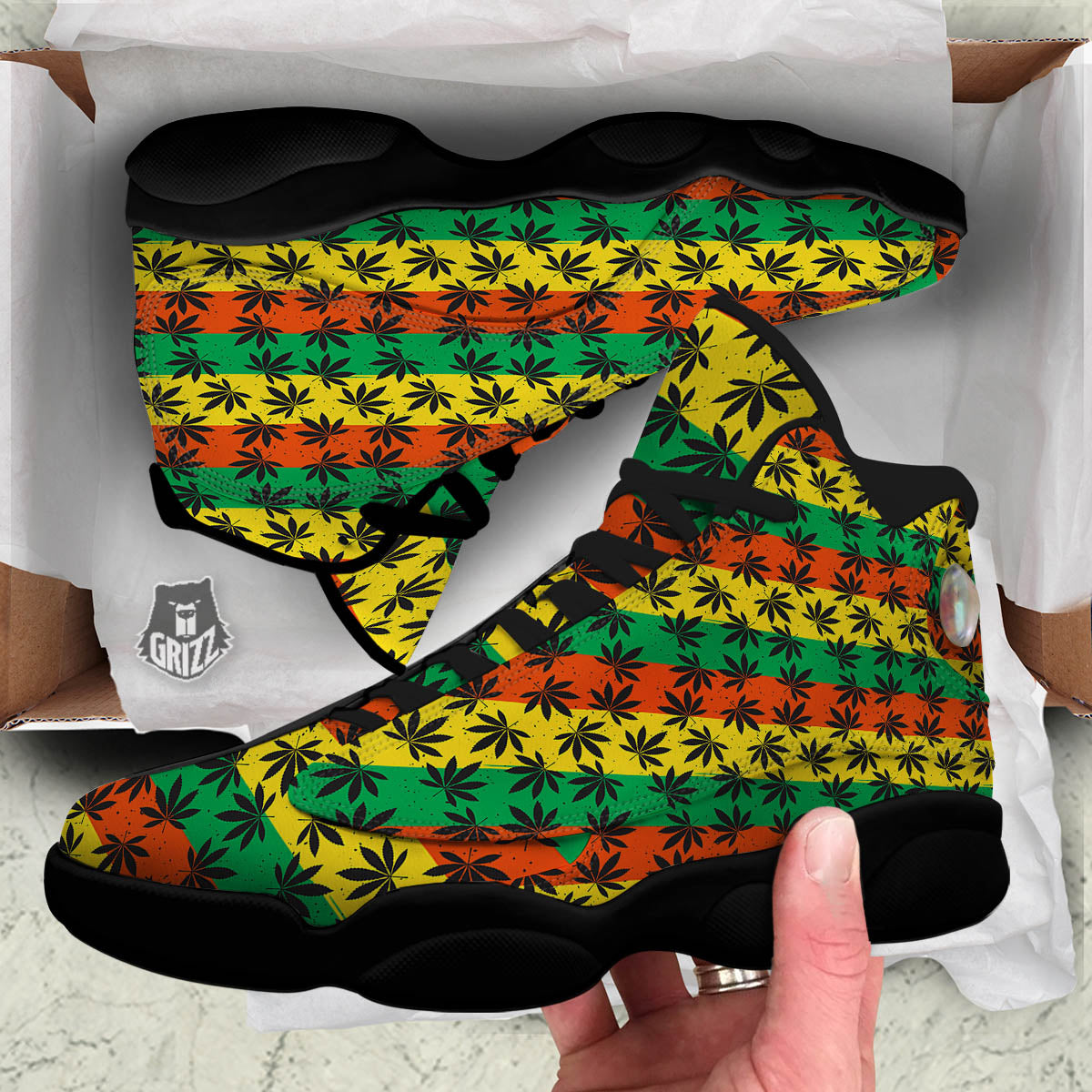 Reggae Hemp Leaves Classic Print Pattern Black Basketball Shoes-grizzshop