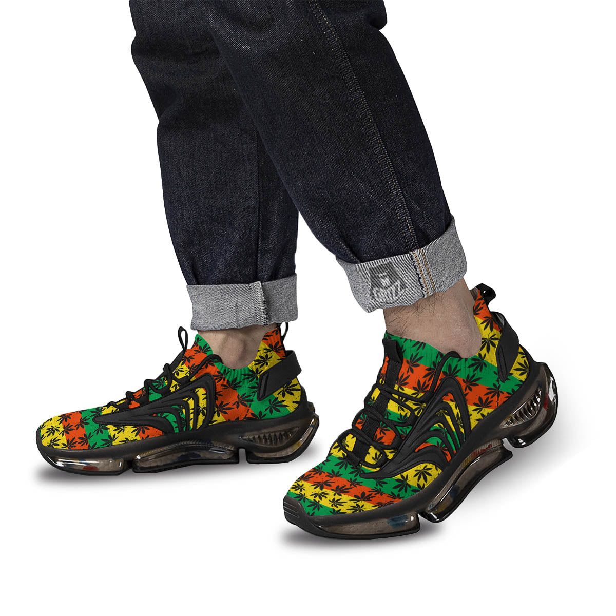 Reggae Hemp Leaves Classic Print Pattern Black Gym Shoes-grizzshop