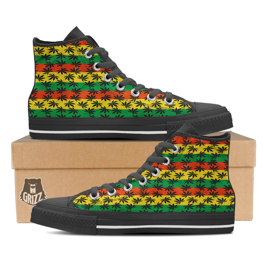 Reggae Hemp Leaves Classic Print Pattern Black High Top Shoes-grizzshop