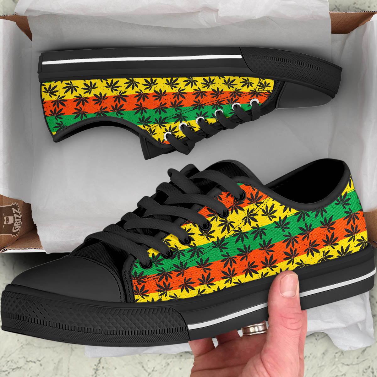Reggae Hemp Leaves Classic Print Pattern Black Low Top Shoes-grizzshop