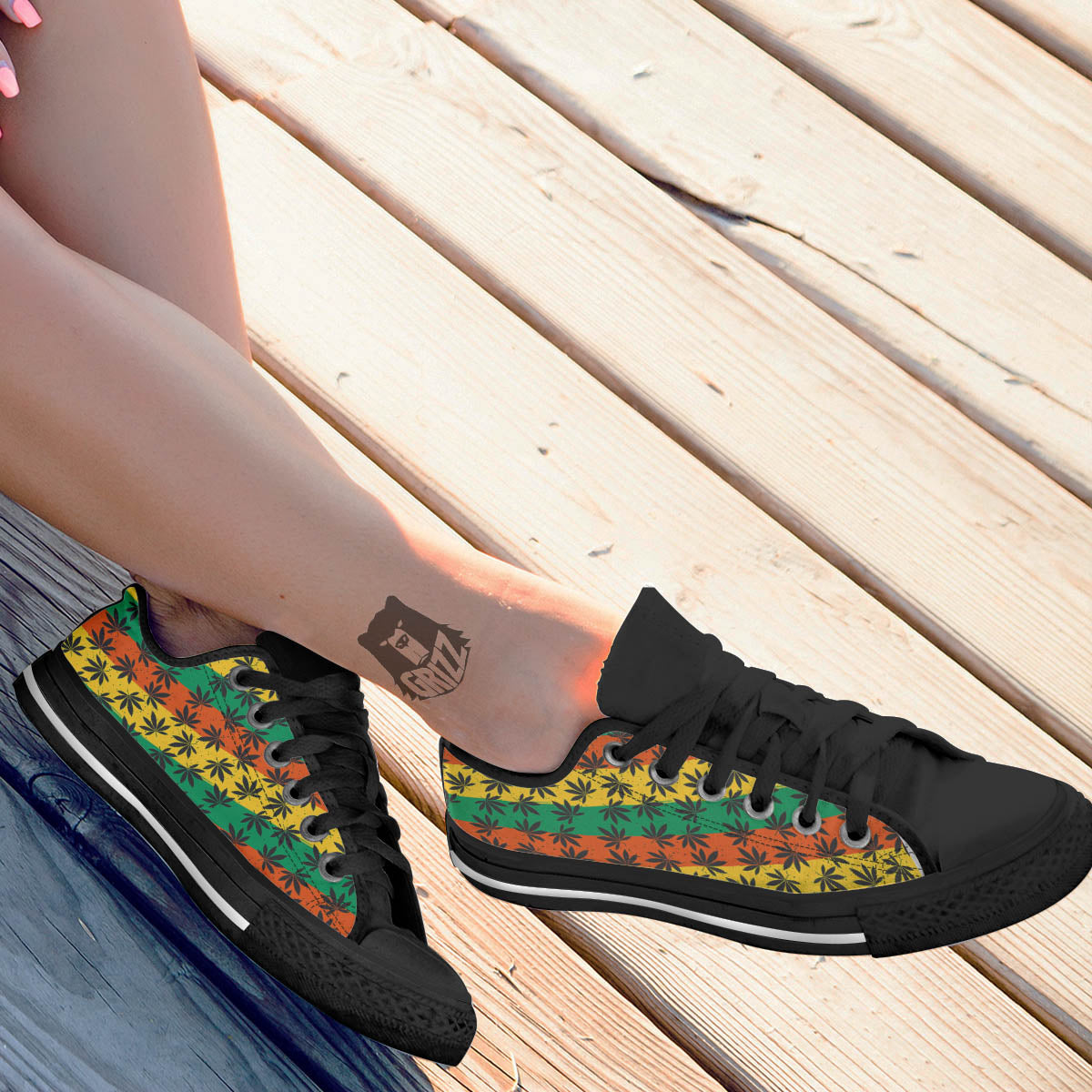 Reggae Hemp Leaves Classic Print Pattern Black Low Top Shoes-grizzshop