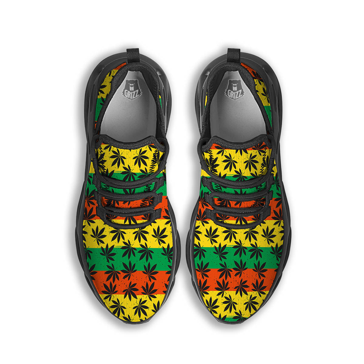 Reggae Hemp Leaves Classic Print Pattern Black Running Shoes-grizzshop