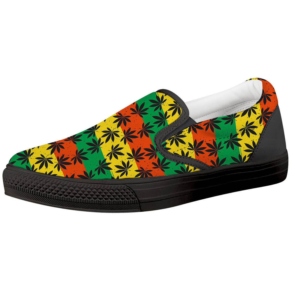 Reggae Hemp Leaves Classic Print Pattern Black Slip On Shoes-grizzshop