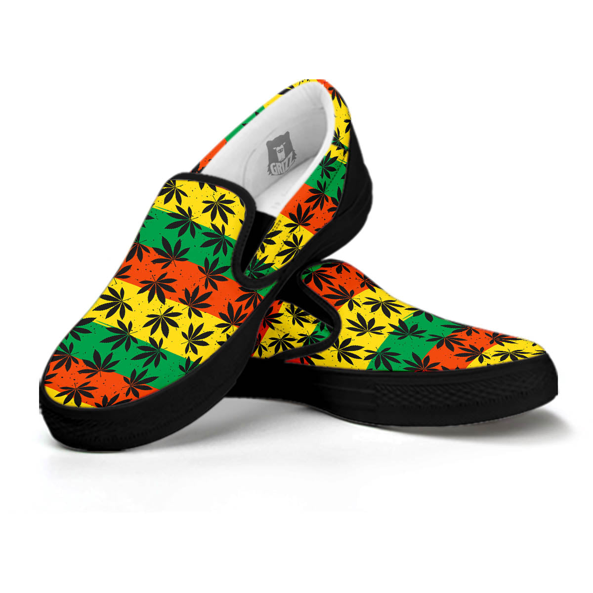 Reggae Hemp Leaves Classic Print Pattern Black Slip On Shoes-grizzshop