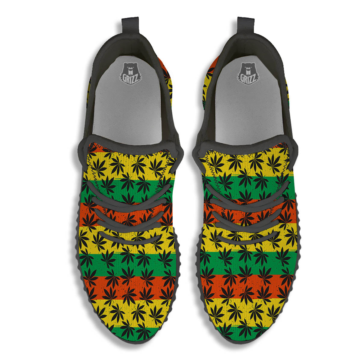 Reggae Hemp Leaves Classic Print Pattern Black Walking Shoes-grizzshop