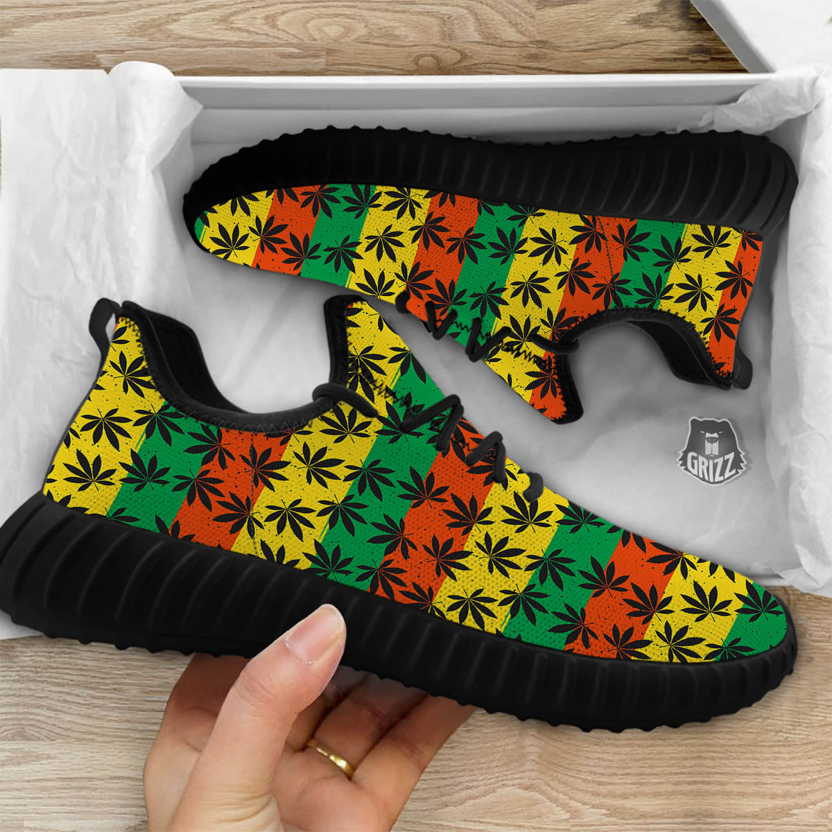 Reggae Hemp Leaves Classic Print Pattern Black Walking Shoes-grizzshop
