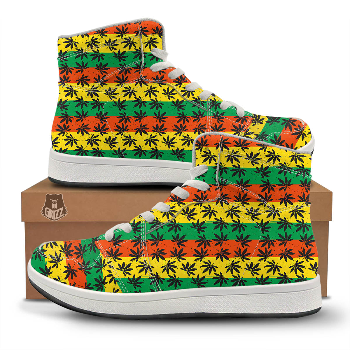 Reggae Hemp Leaves Classic Print Pattern High Top Sneakers-grizzshop