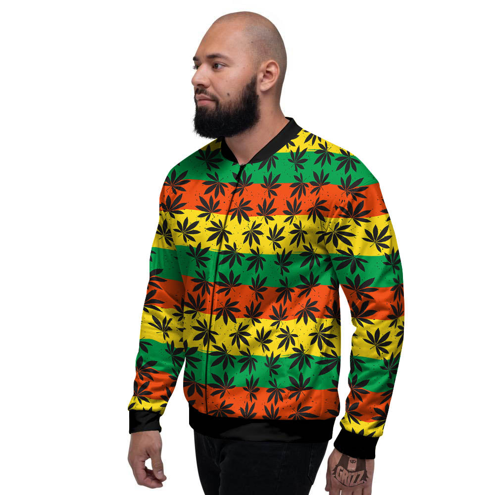 Reggae Hemp Leaves Classic Print Pattern Men's Bomber Jacket-grizzshop