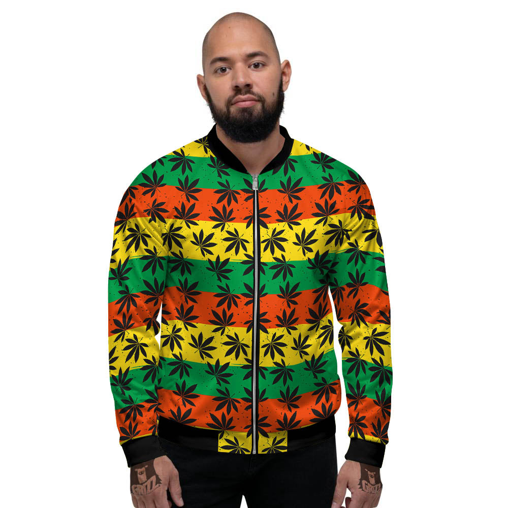 Reggae Hemp Leaves Classic Print Pattern Men's Bomber Jacket-grizzshop