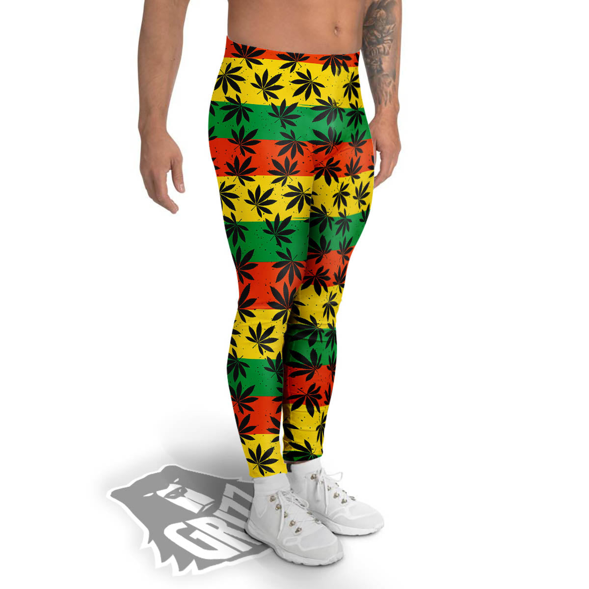 Reggae Hemp Leaves Classic Print Pattern Men's Leggings-grizzshop