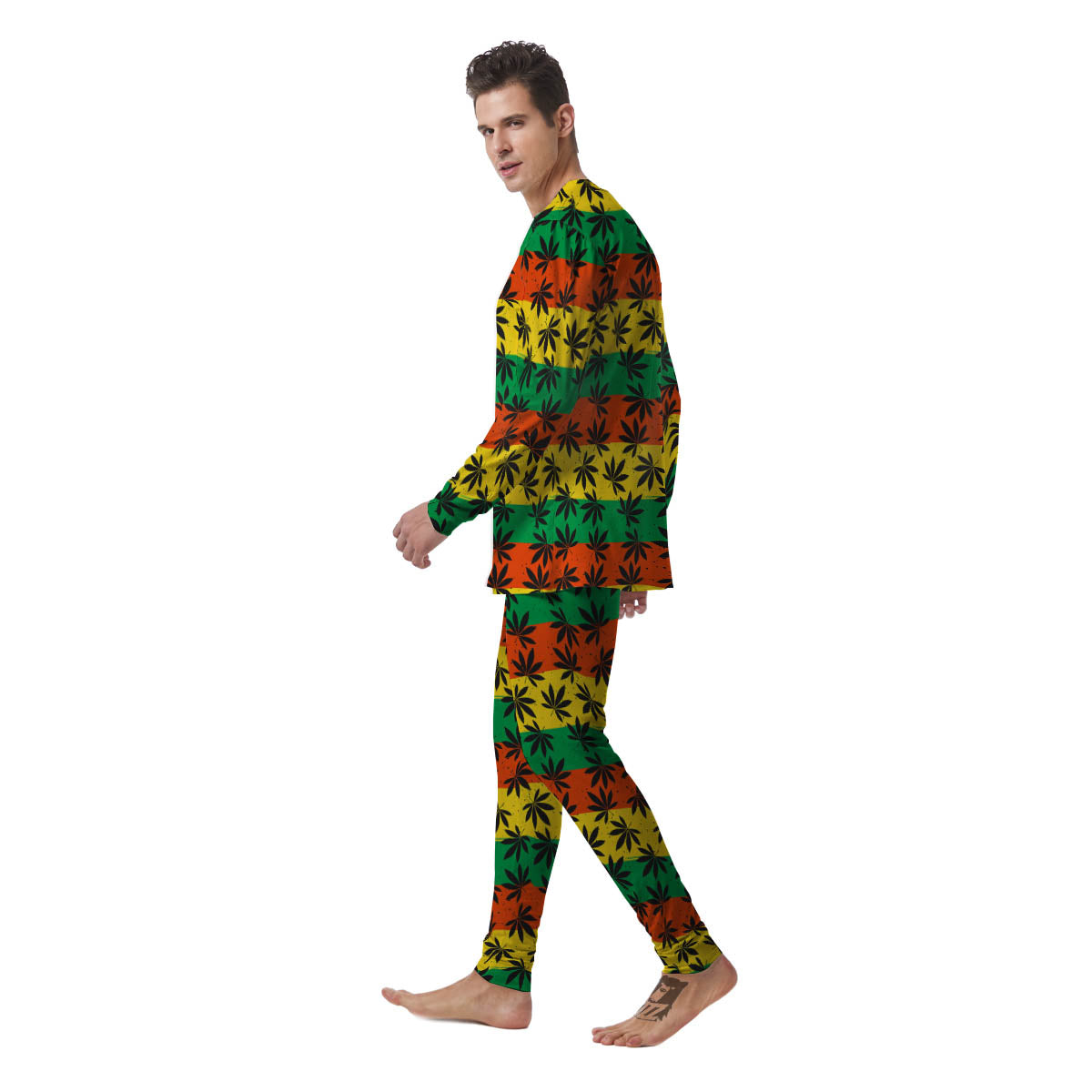 Reggae Hemp Leaves Classic Print Pattern Men's Pajamas-grizzshop