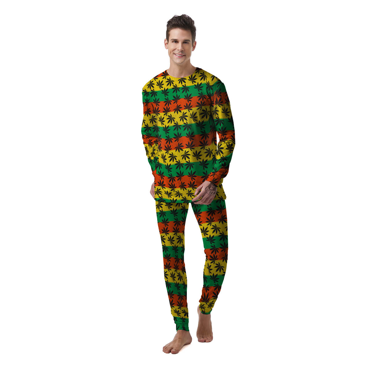 Reggae Hemp Leaves Classic Print Pattern Men's Pajamas-grizzshop